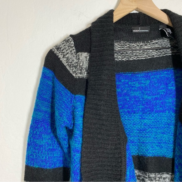 Moda International Women’s S Blue Black Mohair Wool Blend Open Front Cardigan - Picture 4 of 9